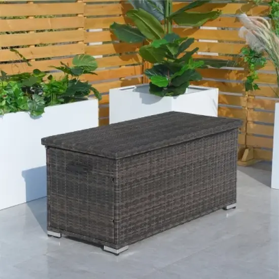 Moda Furnishings 260 Gallon Patio Outdoor Wicker Steel Storage Deck Box image {8}