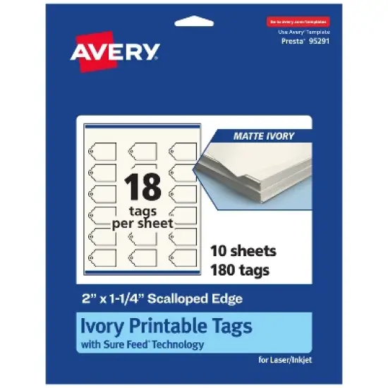 Avery Printable Rectangle Scalloped Tags with Sure Feed Technology, 2" x 1-1/4", Matte Ivory Cardstock, Print-to-the-Edge, Laser/Inkjet, 180 Total image {9}
