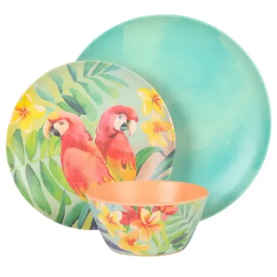 Laurie Gates Tropical Parrots 12 Piece Melamine Dinnerware Set in Assorted Designs image {1}