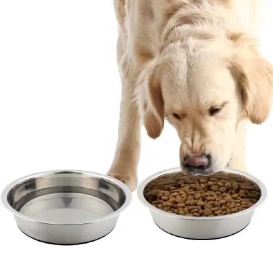 Pet Adobe 64oz Stainless Steel Dog Bowls, Silver image {7}