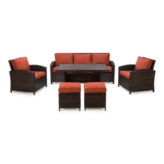 6pc Wicker Outdoor Conversation Set with Cushions & Ottomans - EDYO LIVING image {13}