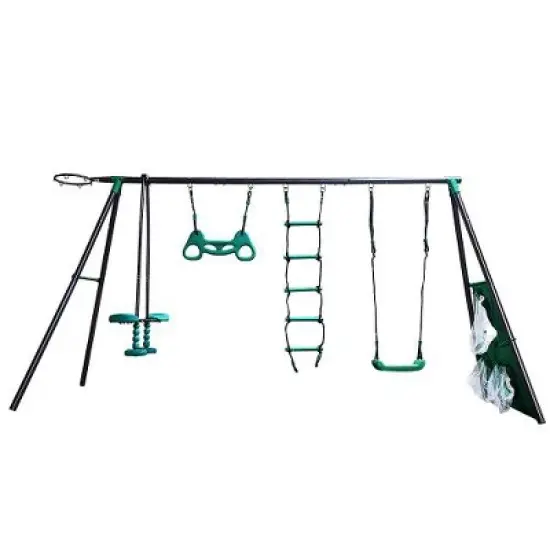 YUHAO Children Four Function Swingset with Face to Face Metal Plastic Safe Swing Seat 550lbs, Outdoor Toys，Age 3+ , Blackish Green image {5}