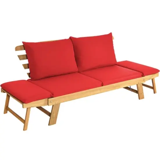 Costway Patio Convertible Sofa Daybed Solid Wood Adjustable Thick Cushion Turquoise\Red\ White image {9}