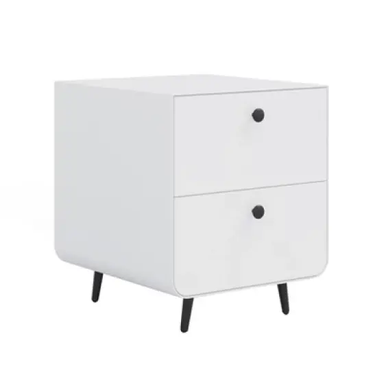 Gulches Modern Night Stand Storage Cabinet for Living Room Bedroom, Steel Cabinet with 2 Drawers,Bedside Furniture, circular handle,White image {1}