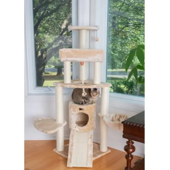 Armarkat Classic Real Wood Cat Tree With Multiple Features, Jackson Galaxy Approved, Four Levels With Rope, Basket, Ramp, Perch, and Condo image {3}