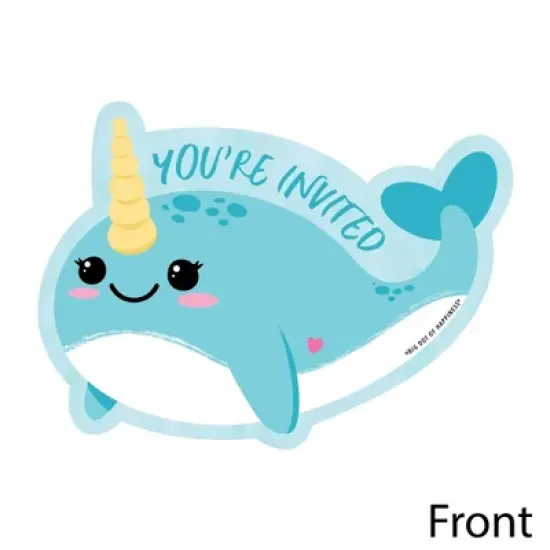 Big Dot of Happiness Narwhal Girl - Shaped Fill-in Invites - Under The Sea Baby Shower or Birthday Party Invitation Cards with Envelopes - Set of 12 image {1}