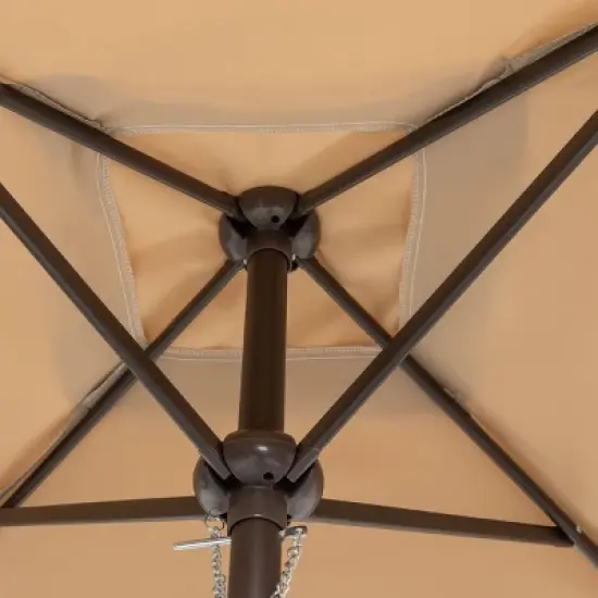 6pc Patio Dinning Set with 4 Folding Chairs Glass Table and Tan Umbrella without Base - Crestlive Products image {8}