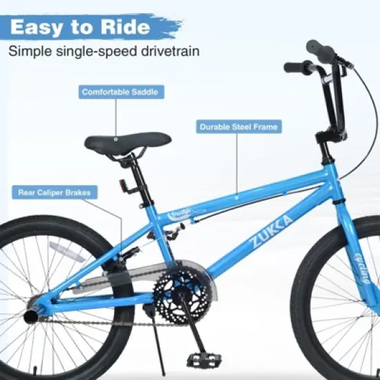 INFURNIC Bicycles Freestyle Kids Bike Single Speed with Rear Caliper Brake for Boys and Girls 7 Years and Up, Blue, 55.12"*25.2"*37" image {1}
