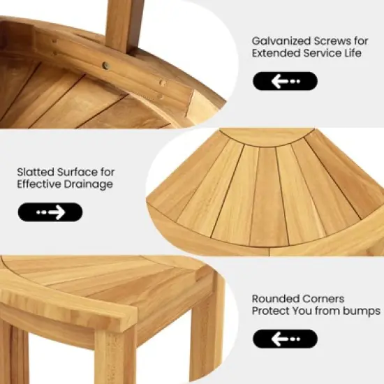 Tangkula Corner Shower Stool Teak Wood Shower Bench w/ Storage Shelf Bathroom Foot Stool image {6}