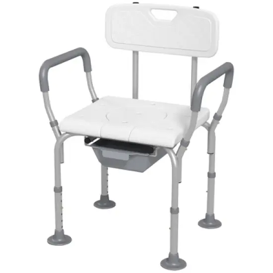 HOMCOM 3-in-1 Shower Chair with Back and Arms, Height Adjustable Bedside Commode, Raised Toilet Seat for Seniors, Disabled image {3}