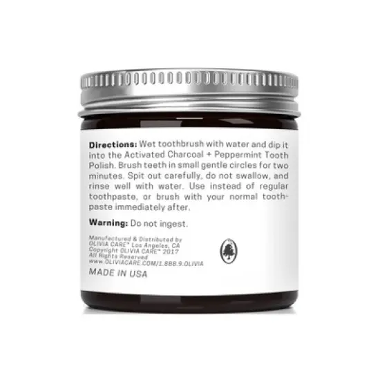 Olivia Care Activated Charcoal Tooth Polish Whitening Powder - Peppermint - 2oz image {2}