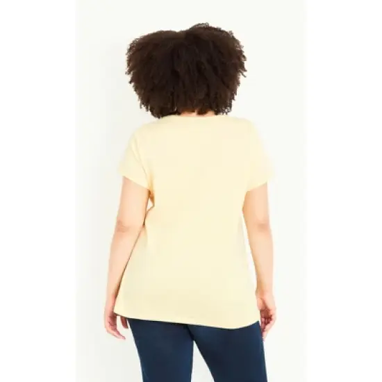 Women's Plus Size Gathered V Neck Cotton Top - yellow | EVANS image {1}