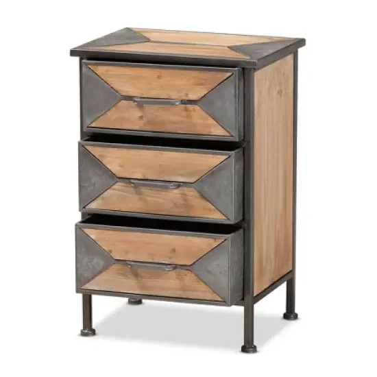 Laurel Wood 3 Drawer Nightstand Gray/Brown - Baxton Studio image {1}
