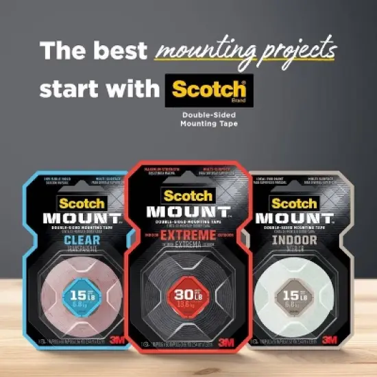 Scotch Mount Double-Sided Mounting Tape Clear 1" x 60": Heavy Duty Wall Tape, Double Stick for Art & Office image {8}