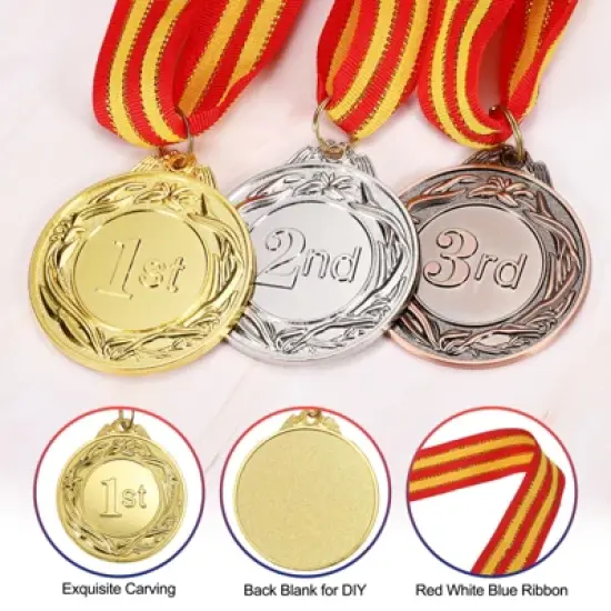 Unique Bargains Games Sports Competitions Embossed Customizable Award Medals Gold 2 Inch 12 Pcs image {2}