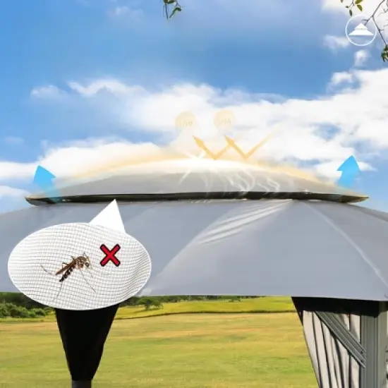 DSVIMOY Outdoor Gazebo with Double Roofs, Gazebo Canopy Tent for Deck Backyard Garden, Gray, 168"*120"*105.6" image {3}