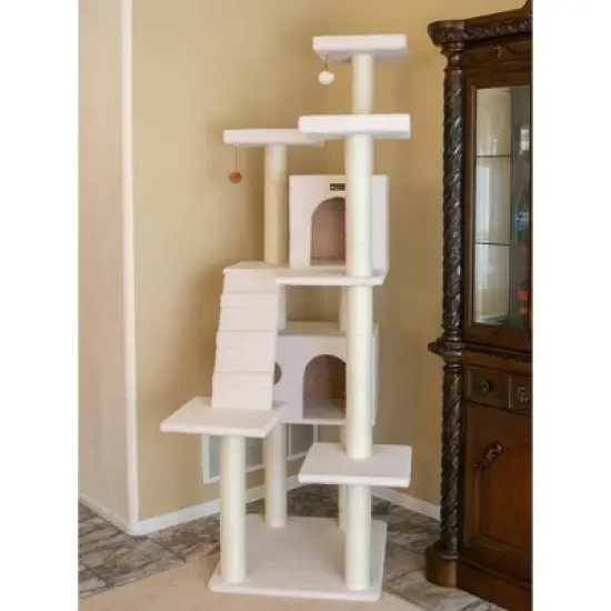 Armarkat B7701 Classic Real Wood Cat Tree In Ivory, Jackson Galaxy Approved, Multi Levels With Ramp, Three Perches, Two Condos image {3}