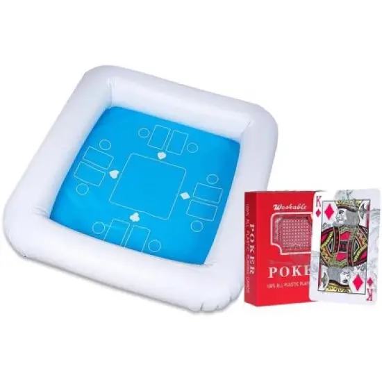 Zone Tech Inflatable Game Table with Waterproof Playing Cards - Floating Table for Pool for Adults, Family, Party, Beach Game Station Set Blue/White image {3}