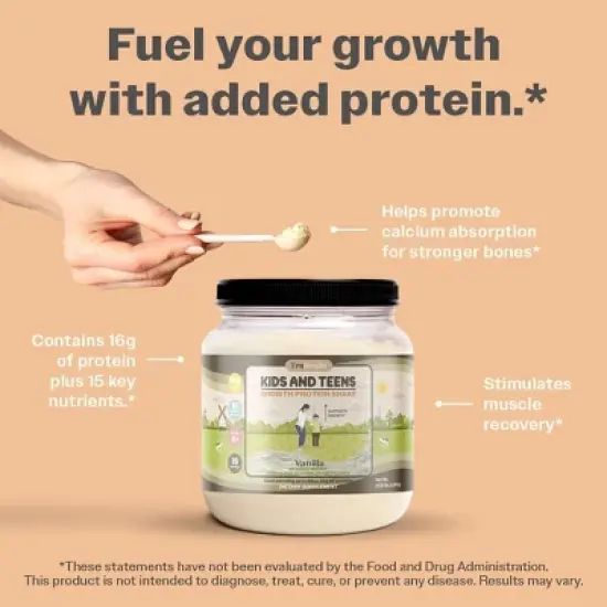 TruHeight Growth Protein Shake (Vanilla Ice Cream Flavor) Natural Growth & Development Protein Powder for Kids & Teens - Vitamins & Minerals, Ages 5+ image {2}