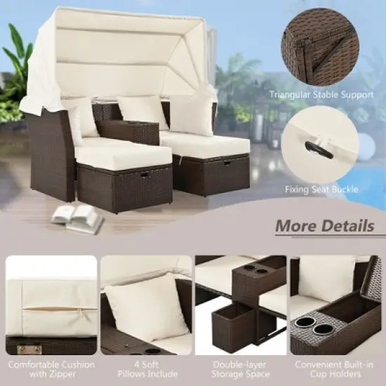 Convertible Outdoor Patio Daybed Loveseat Sofa Set with Retractable Canopy and Central Console image {4}