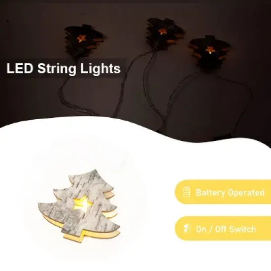 Perfect Holiday 10 LED Battery Operated String Light with Wooden Christmas Tree - Warm White image {2}