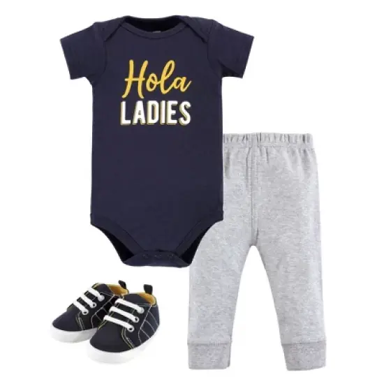 Hudson Baby Infant Boy Cotton Bodysuit, Pant and Shoe Set, Hola Ladies Short Sleeve image {5}