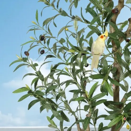 Olive Trees Artificial Indoor, Artificial Plants, Olive Tree with Planter, Fake Topiary Silk Tree with Natural Wood Trunk and Lifelike Fruits image {6}