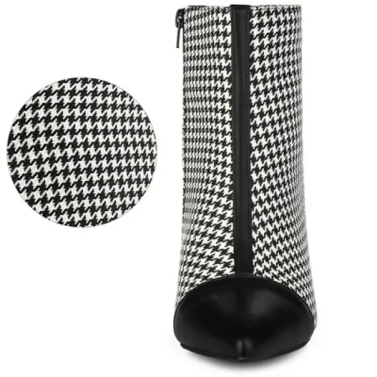 Allegra K Women's Plaid Pointed Toe Houndstooth Stiletto Heels Ankle Boots image {1}