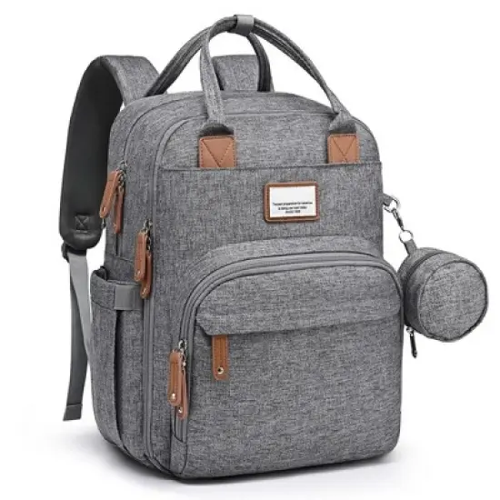 Diaper Bag Backpack - Waterproof, Multifunction with Changing Pad - Gray image {7}