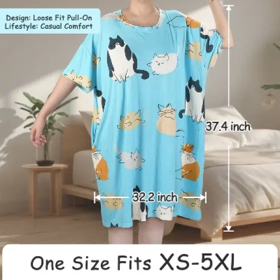 Catalonia Womens Plus Size Pajama Tops, Oversized Sleepwear Graphic Tees, Long Nightgown with Hidden Pockets, Sleep Shirts Dress, Gift Ideas for Moms image {6}