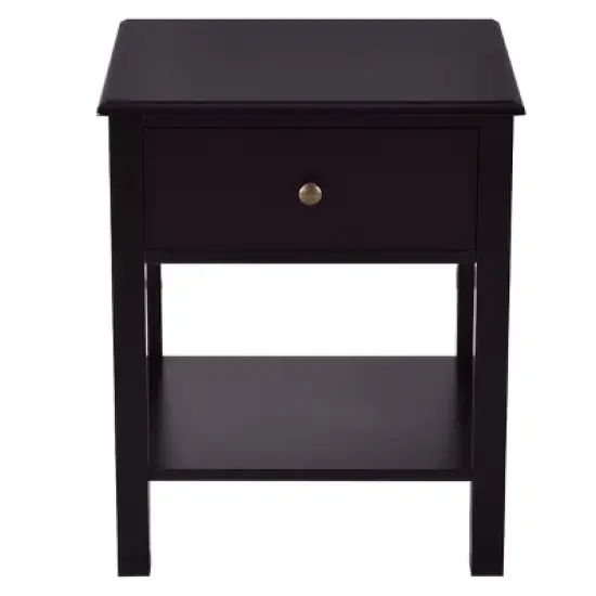 Tangkula End Table Nightstand w/Drawer & Shelf Bedroom Living Room Furniture Black image {7}