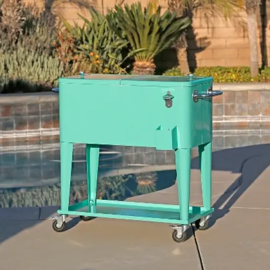 Home Aesthetics Retro 80Qt Quart Rolling Cooler Cart Ice Chest Patio Outdoor Portable Seafoam image {6}