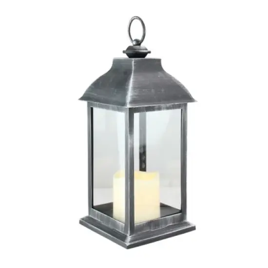 Northlight 12.5" Silver Brushed Black Candle Lantern with Flameless LED Candle image {1}