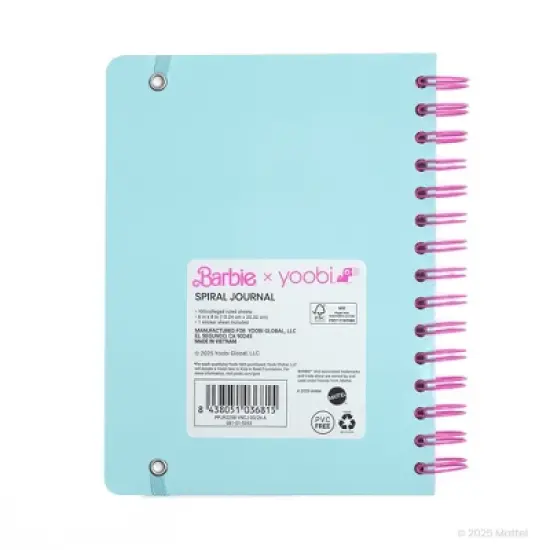 Yoobi Barbie Journal Spiral 6"x8" Barbie Logo Pattern, School Supplies image {4}