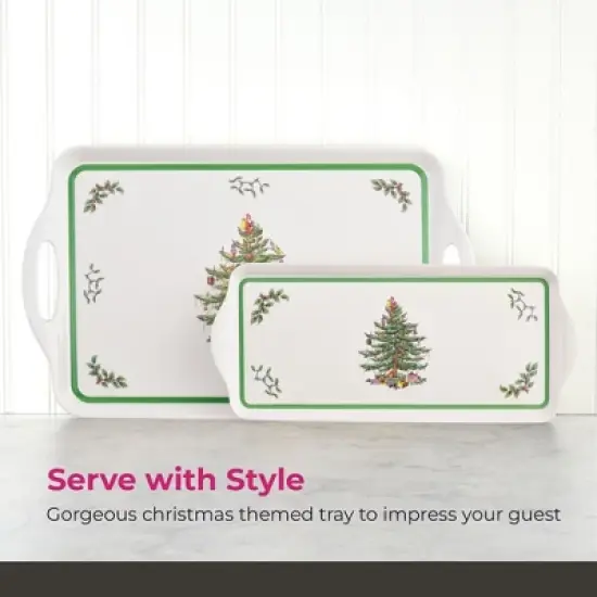 Spode Christmas Tree Large Handled Tray (19" x 11.6") - Festive Melamine Serving Tray - Durable & Lightweight Holiday Serveware - Dishwasher Safe image {3}