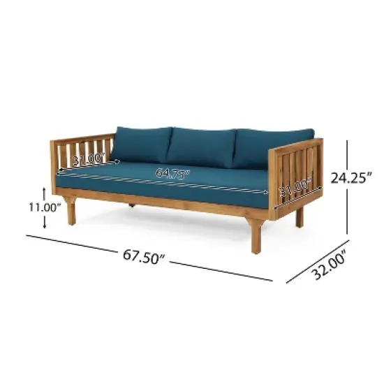 FIONECA Claremont 3-Seater Patio Daybed with Blue Cushions and Acacia Wood Coffee Table, Outdoor Furniture Set image {2}