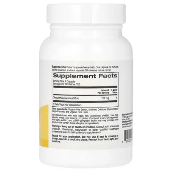 Super Nutrition OEA Oleoylethanolamide, 125 mg, 120  Veggie Capsules image {1}