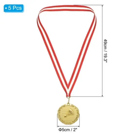 Unique Bargains Zinc Alloy Corrosion-Resistant Durable Embossed Design Sports Award Medals Gold, Red White 5 Pcs image {1}