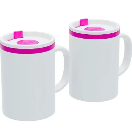 Copco Iconic 16oz Double Wall Insulated Desk Mug with Lid and Handle, Set of 2, BPA-Free Reusable Plastic, Spill-Proof - (Pink) image {7}
