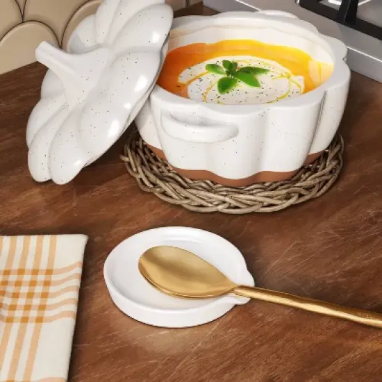 Stoneware Spoon Rest - Threshold&trade;: White Ceramic Spoon Holder, Dishwasher-Safe, 5.25" x 5" image {1}