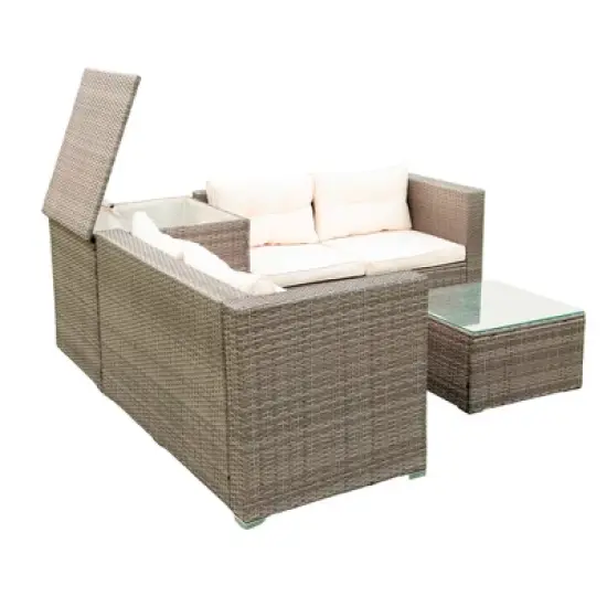 4pc Wicker Patio Seating Set with Cushions - Gray/Beige - GODEER image {5}