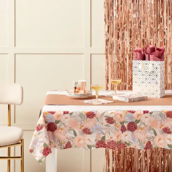 Rose Gold Floral Border Printed Table Cover 1ct - Spritz&trade; image {1}