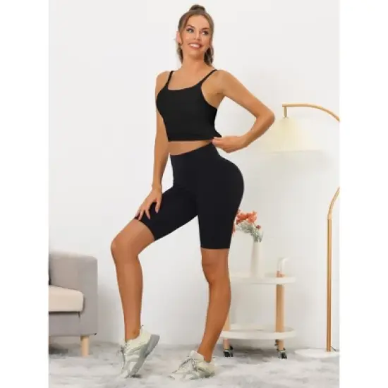 Allegra K Women's Medium Impact Fitness Workout Wireless Padded Yoga Longline Sports Bras image {4}