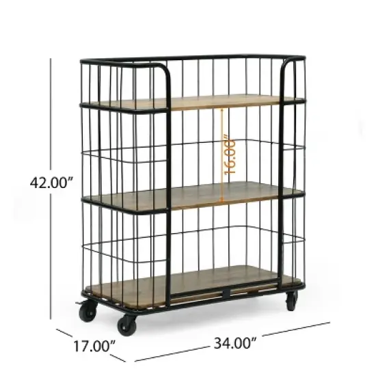 Colwill Modern Industrial Handcrafted Mango Wood Kitchen Cart with Wheels Natural/Black - Christopher Knight Home image {1}