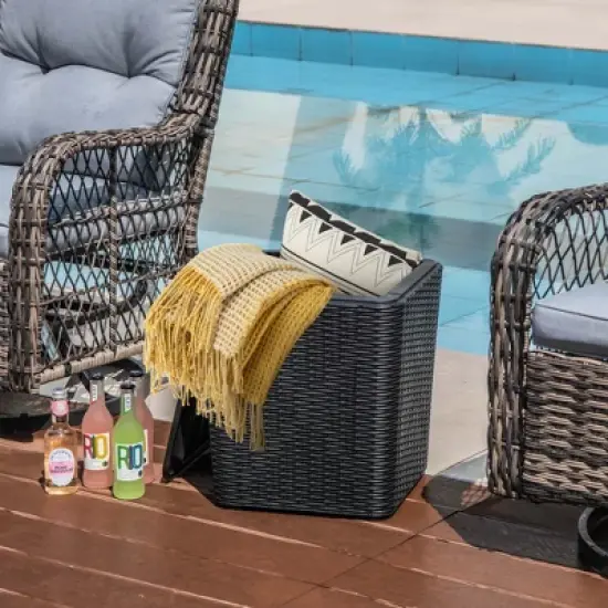 Costway 11.5 Gallon Water-proof Deck Box with Removable Lid Storage Container Side Table Black/Brown image {6}