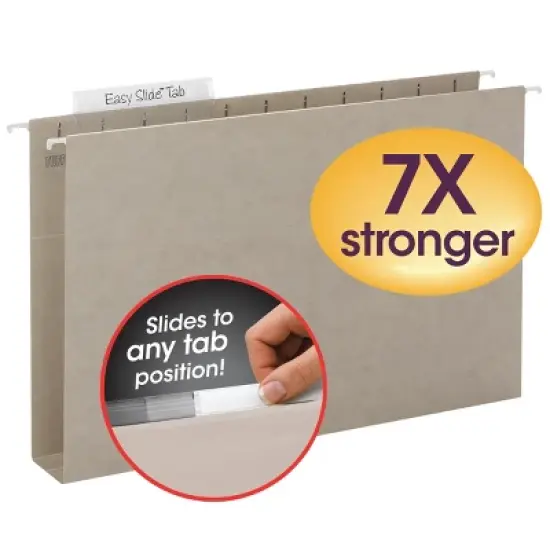 Smead TUFF  Hanging Box Bottom Folder with Easy Slide  Tab, 2" Expansion, Legal Size, Steel Gray, 18 Per Box (64340) image {6}
