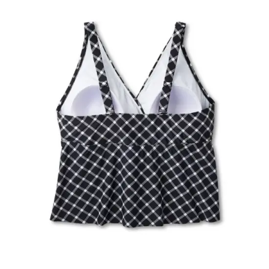Women's V-Neck Gingham Cropped Tankini Top - Kona Sol&trade; Multi image {3}