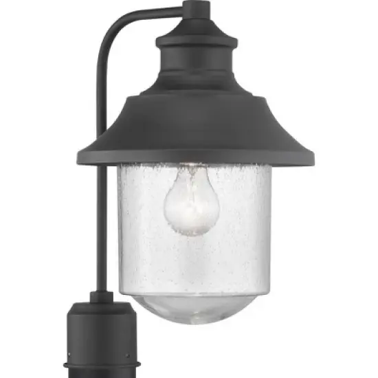 Progress Lighting Weldon 1-Light Outdoor Post Lantern in Black, Clear Seeded Glass, Shade Included image {5}