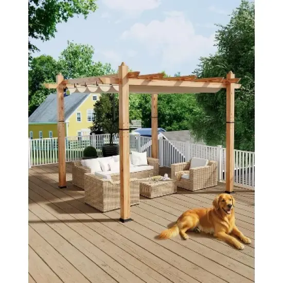 Acekool Aluminum Pergola with Retractable Canopy, Modern Outdoor Sun Shade Shelter image {11}