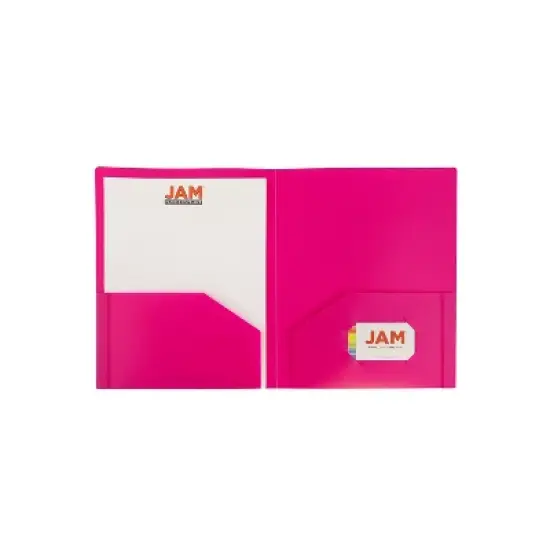 JAM Paper Heavy Duty Plastic Two-Pocket School Folders Fuchsia Pink 108/Pack 383HFUB image {2}